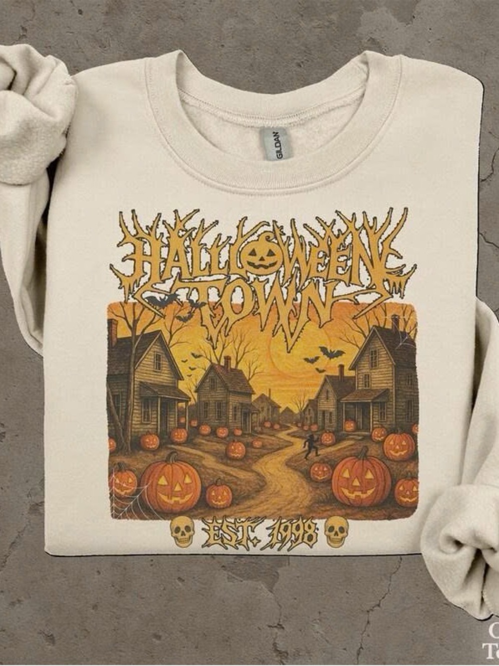 Halloween Town Graphic Kids Sweatshirt - Beige